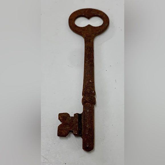 c. 1900 Antique Michigan Industrial Commercial Solid Barrel Skeleton Key Rusty - Picture 4 of 8